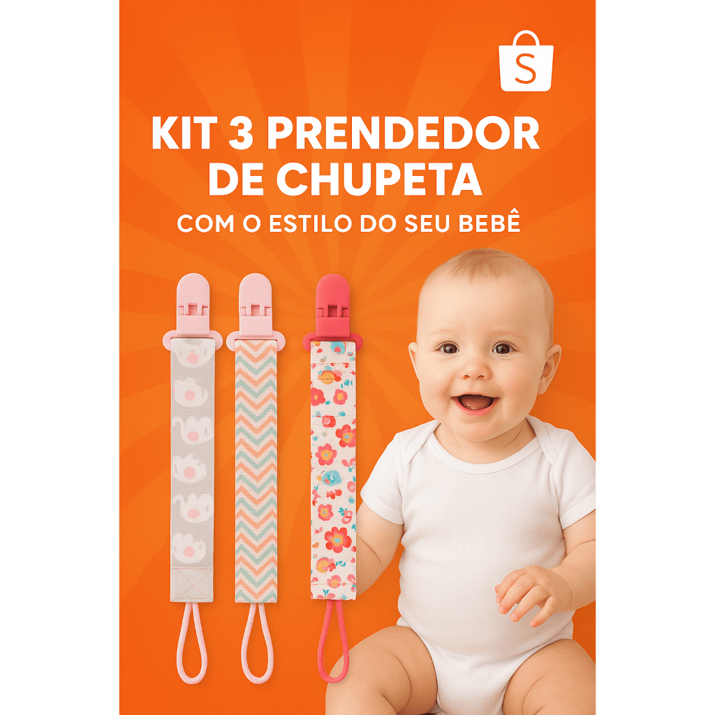 Kit 3 Prendedores para Bebê Estampados com Garra Jacaré.