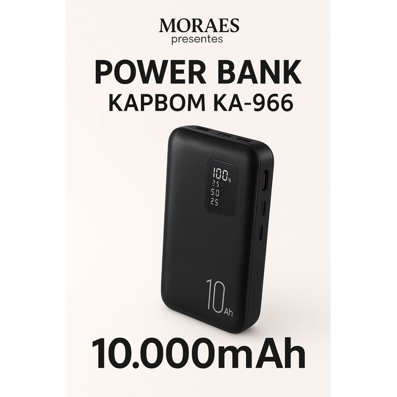 🔋 Power Bank Kapbom KA-966 – 10000mAh | Portátil, Moderno e Super Eficiente