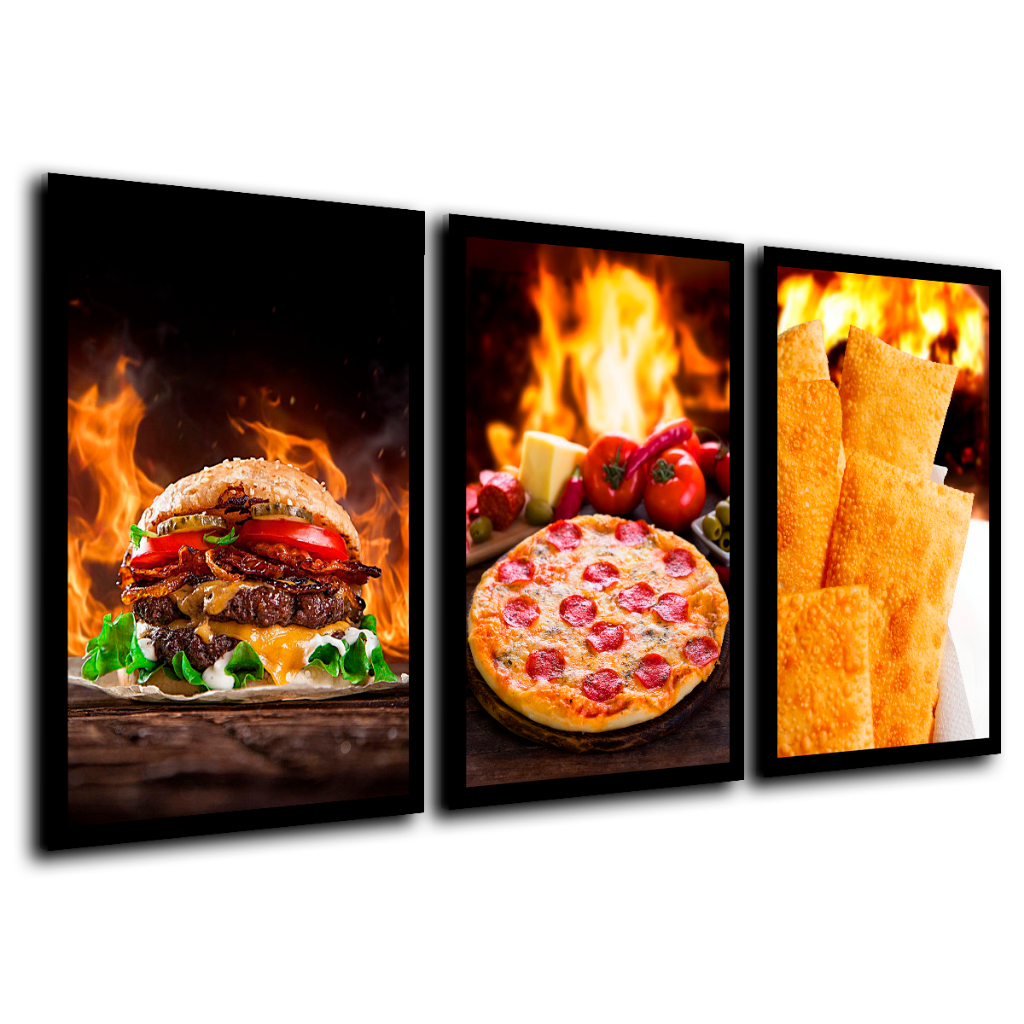 Quadros Decorativos Pastel hambúrguer Pizza Lanchonete Comida