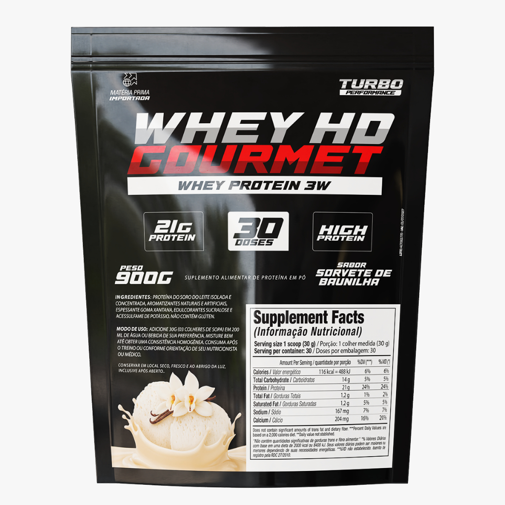 Whey Protein Hd Gourmet Refil 900g Turbo - Rende 30 doses - Igual Black Skull - Whey Protein 3W