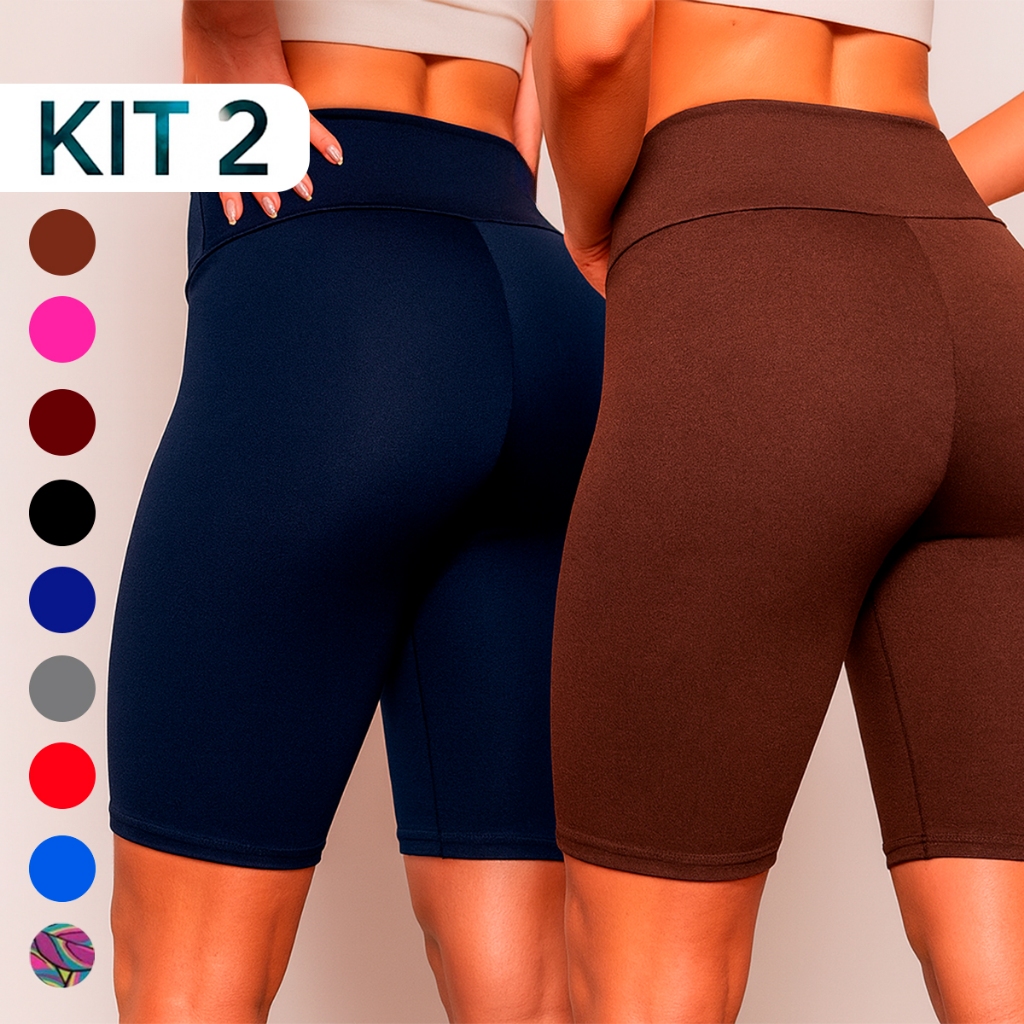 Kit 2 Bermudas Legging Feminina Academia Fitness | Suplex Cós Cintura Alto Liso Conforto do P ao GG em Oferta na Shopee