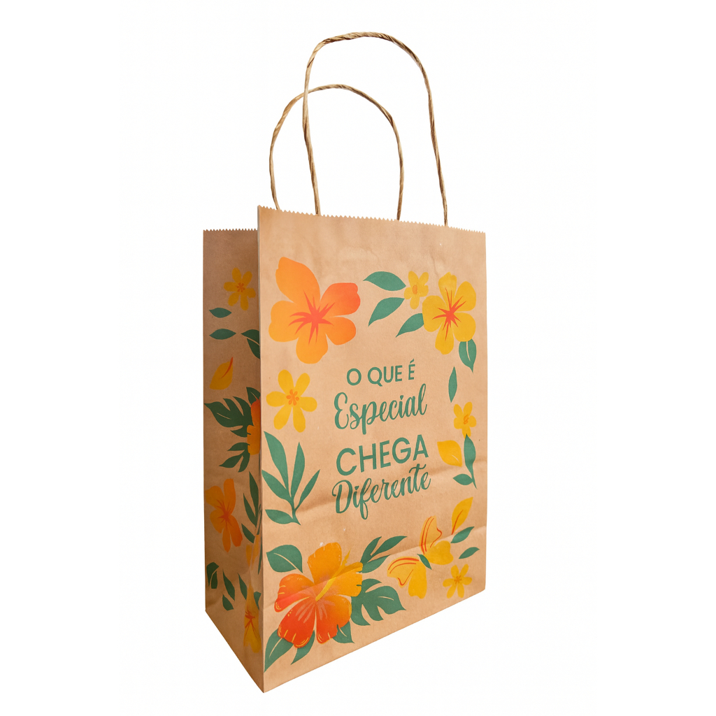 Sacola de Papel Kraft Personalizada - Estampa tropical 18x10x25 – O que é Espcial Chega Diferente - Ideal para Presentes