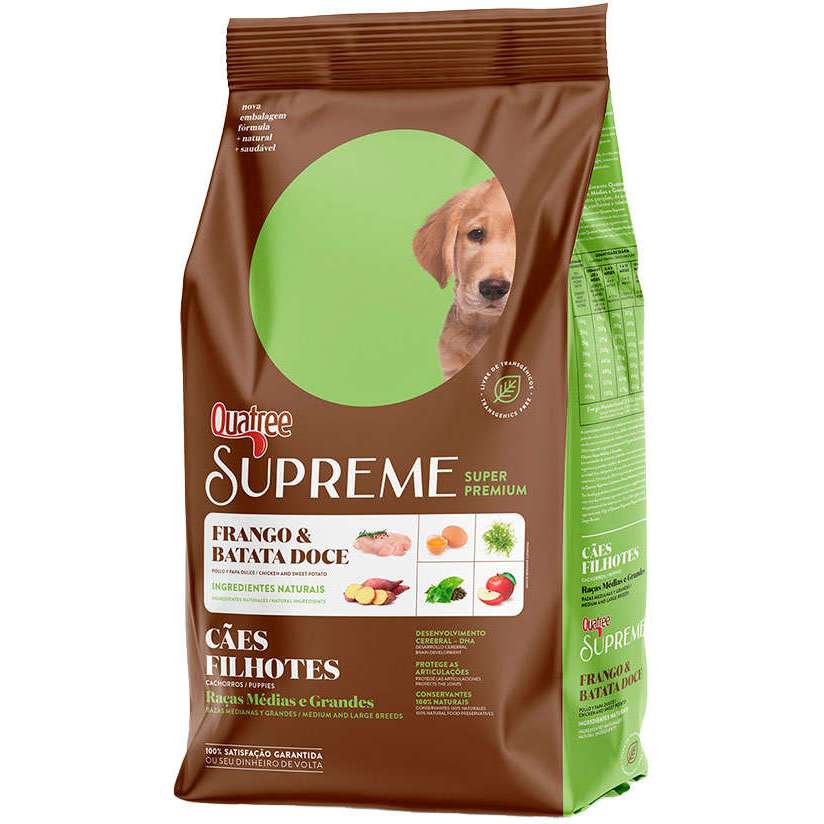 Ração Quatree Supreme Cães Filhotes Raças Médias e Grandes Frango e Batata Doce 15Kg