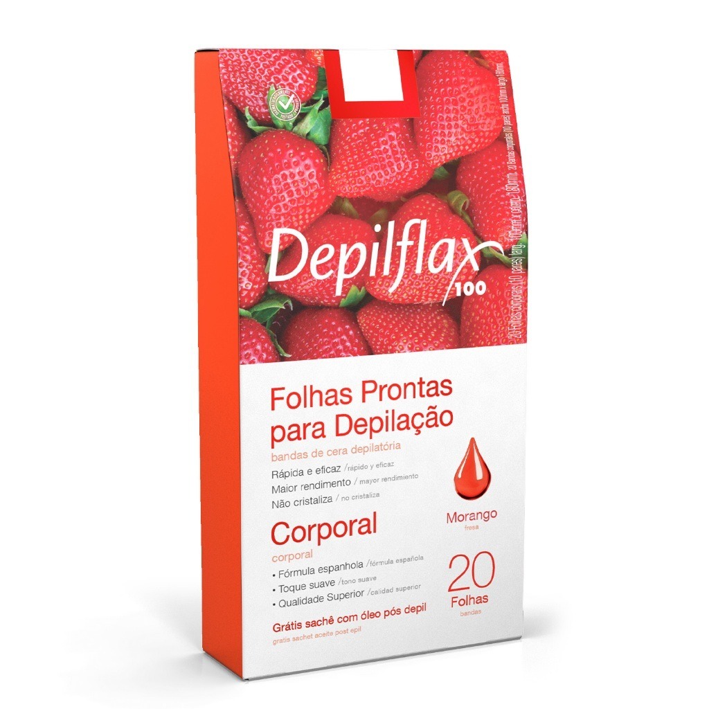 Folhas Prontas de Cera Depilatória Corporal 20 unidades Morango Depilflax em Oferta na Shopee