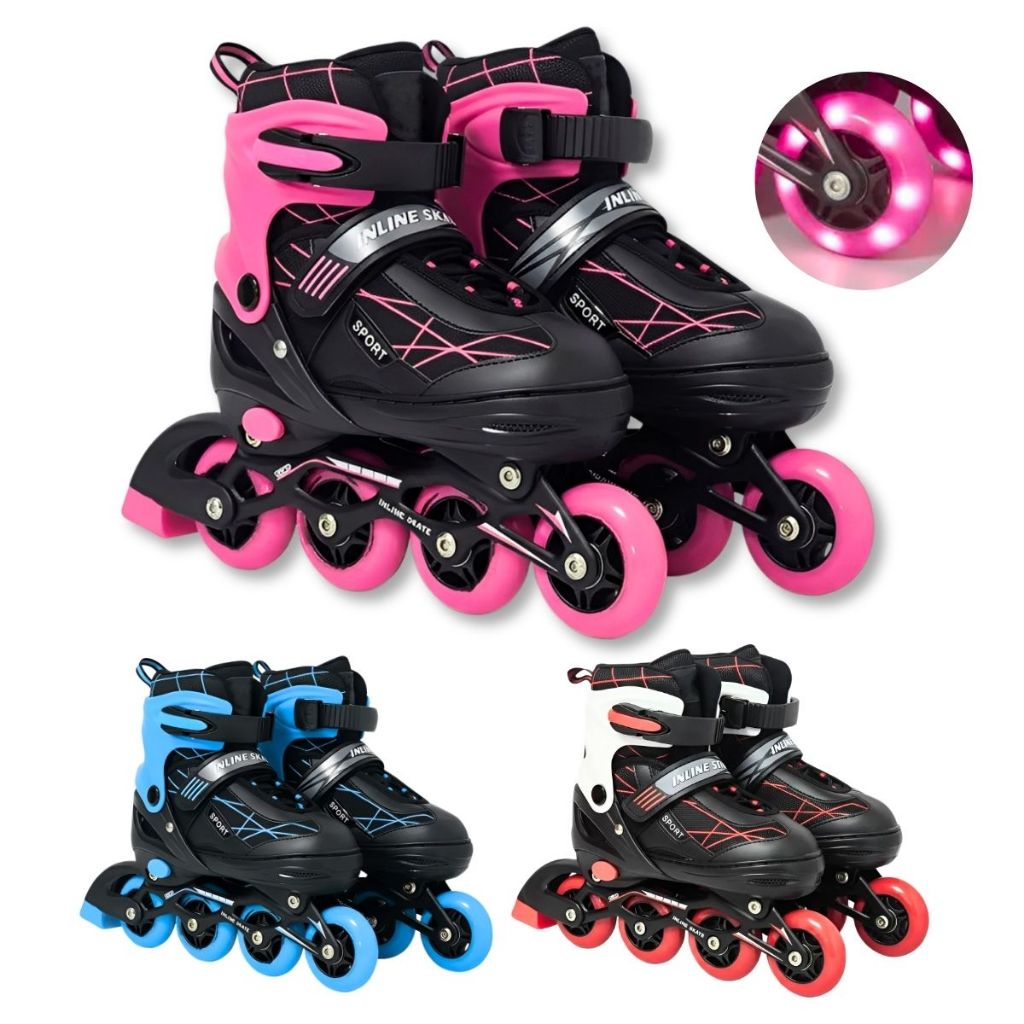 Patins Infantil Roller Inline 4 Rodas Ajustável Rodinha com Led
