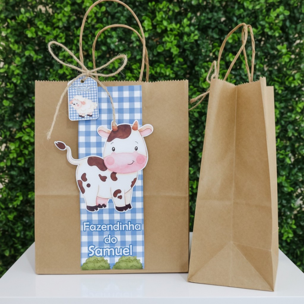 Sacolinhas Kraft Fazendinha | Lembrancinhas Personalizadas Fazendinha | Sacolinha Surpresa Todos os Temas