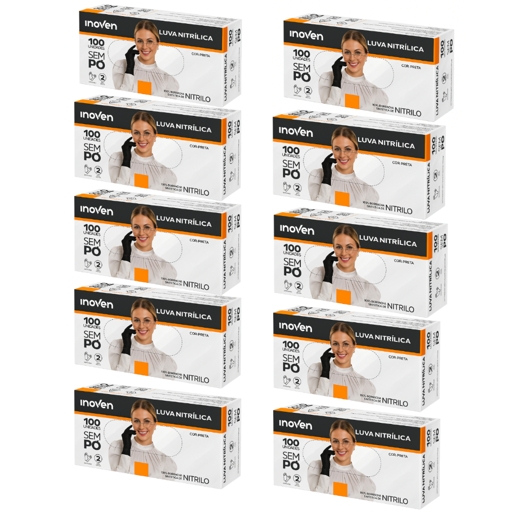 Kit 10 Luva Nitrilica Preta Sem Pó Descartável (500 ou 1000 Unidades) Uso Doméstico e Profissional em Oferta na Shopee