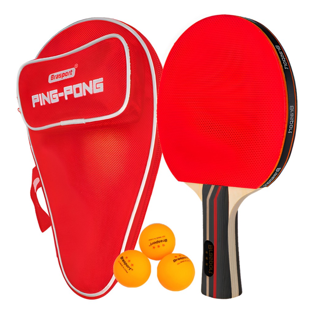 Raquete Ping Pong De Tenis De Mesa Kit Profissional Com raqueteira 3 bolas
