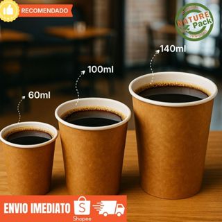 Copo Descartável Papel Kraft Biodegradável Café 100 unidades 60ml | 110ml | 140ml em Oferta na Shopee