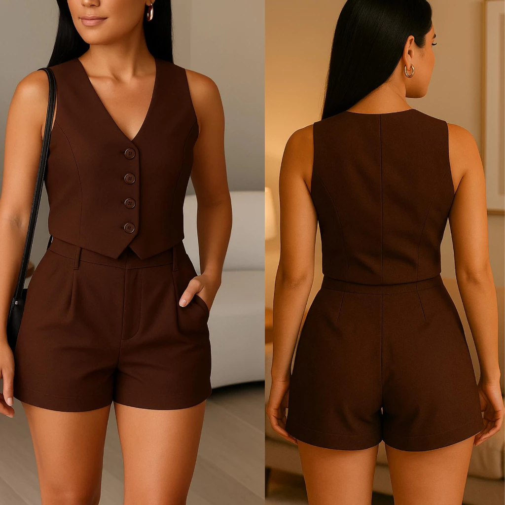 CONJUNTO FEMININO CASUAL  E SOCIAL  SHORT +COLETE .TENDENCIA DO MOMENTO — imagem 1