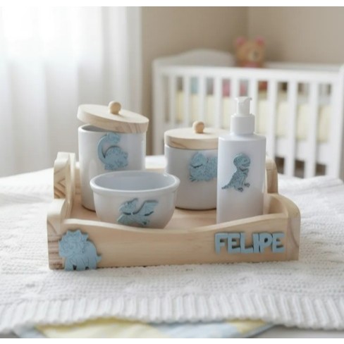 Kit Higiene Bebê Porcelana Com Apliques Nome Personalizado