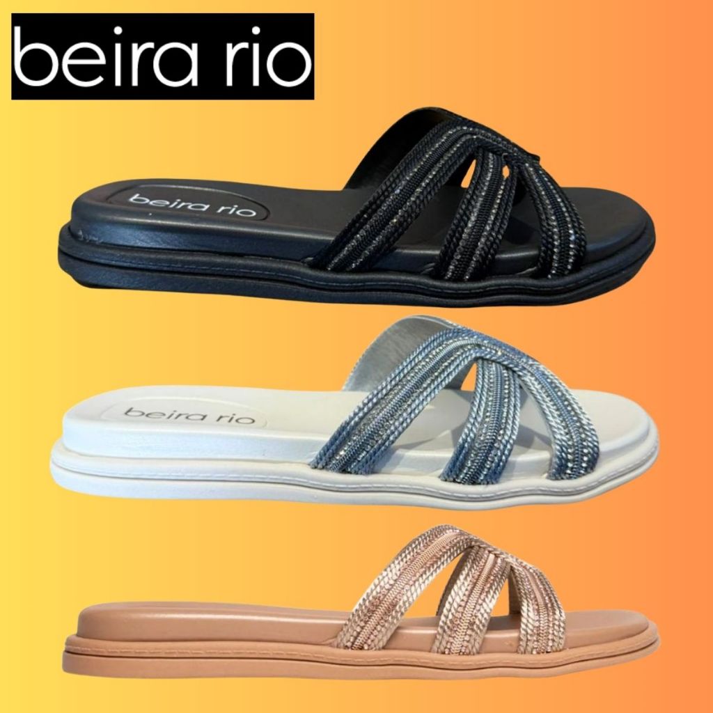 Chinelo Slide Feminino Beira Rio Com Pedras Brilhante Leve em Oferta na Shopee