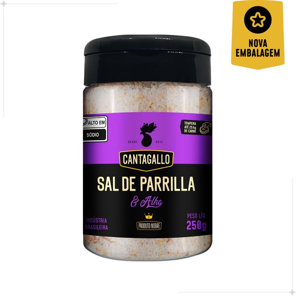 Sal de Parrilla e Alho CantaGallo 250g - Sal Marinho Churrasco Tempero Sem Glúten