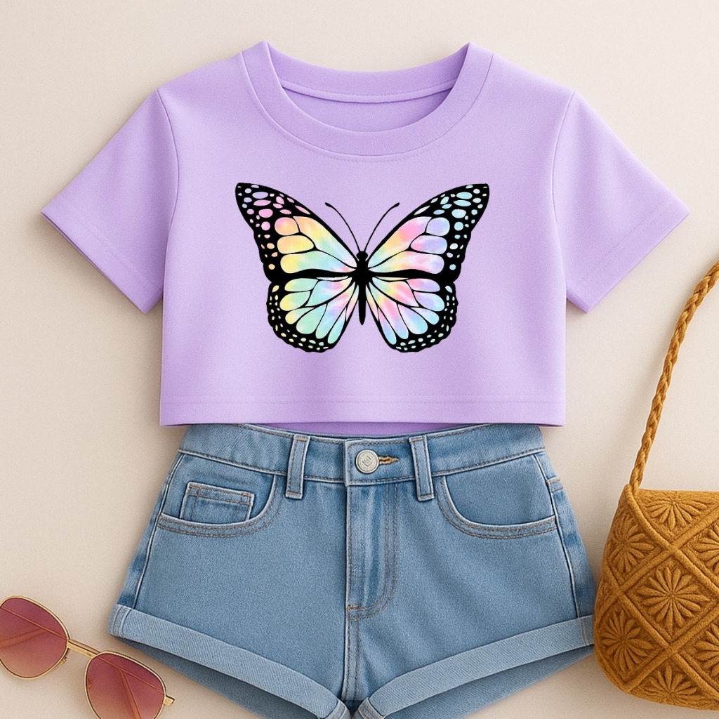 Cropped Meninas Infantil Borboletas Blusa Algodão Soltinha Oversized Moda Blogueirinha em Oferta na Shopee