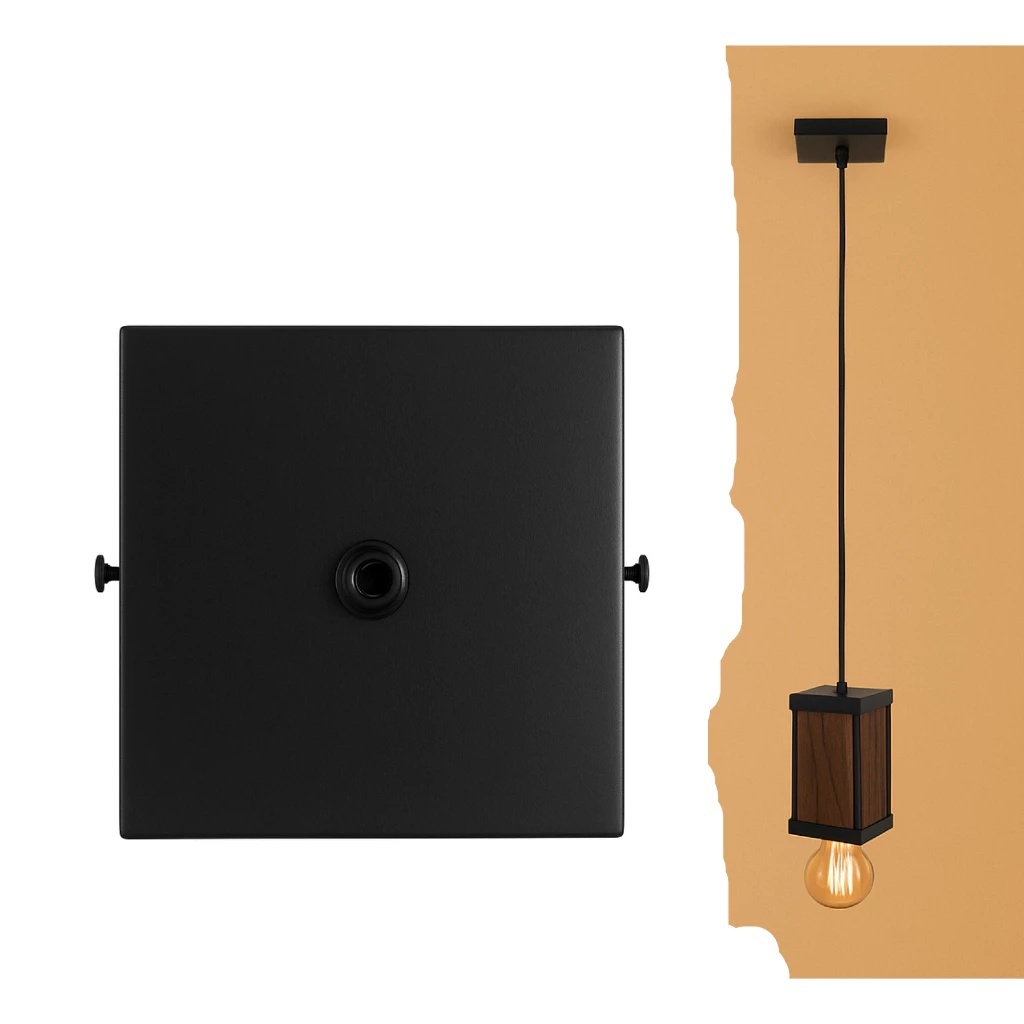 Canopla Acabamento Quadrada para Pendente luminária de teto Preto