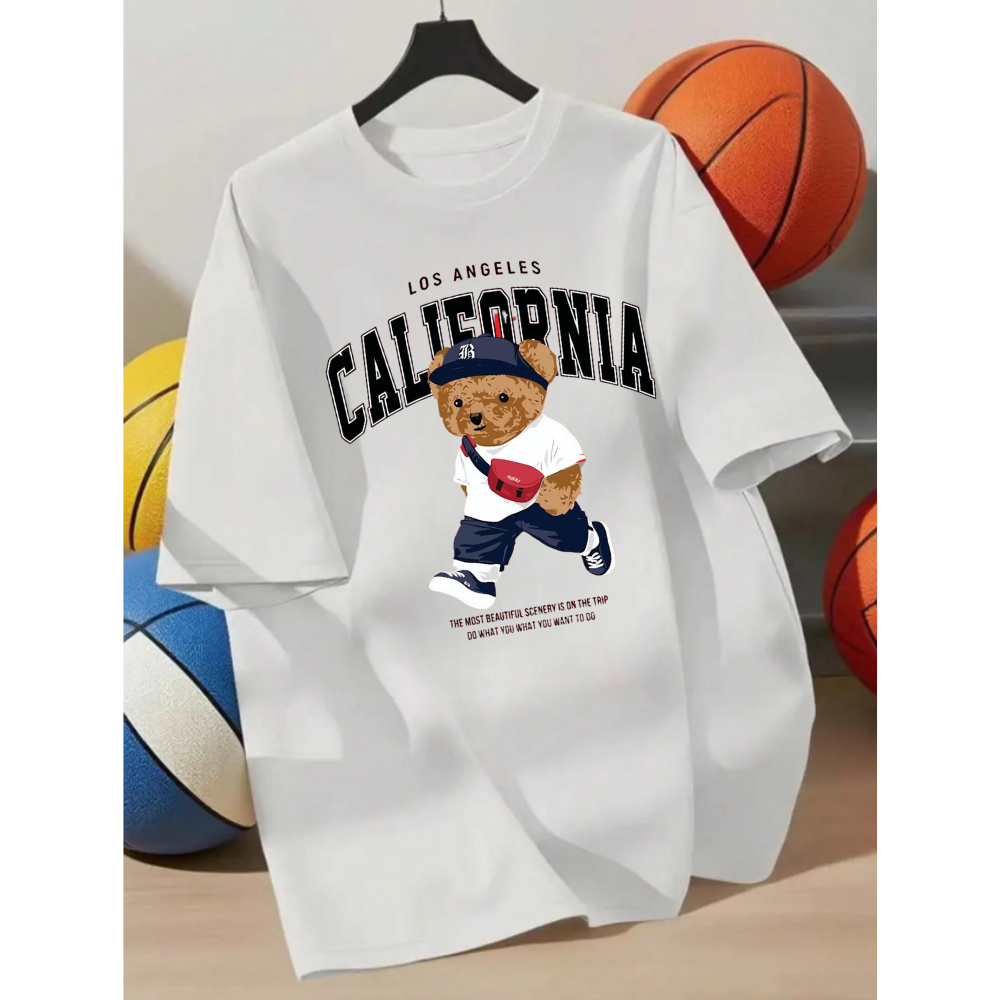 Camiseta Infantil Unissex Estampada Blusinha Infantil 100% Algodão Estampa Urso California