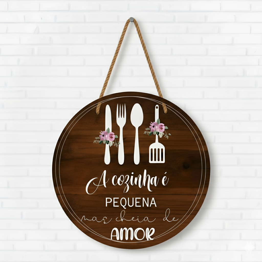 Placa Decorativa de Cozinha em MDF 20cm – A Cozinha é Pequena Mas Cheia de Amor Casa&Decoração Cozinha Quadros