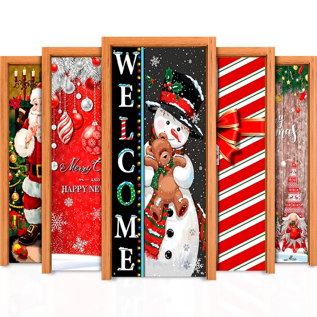 Capa Porta Natal 3D Veste Fácil em Tecido Premium pra Decoração Natalina em Oferta na Shopee