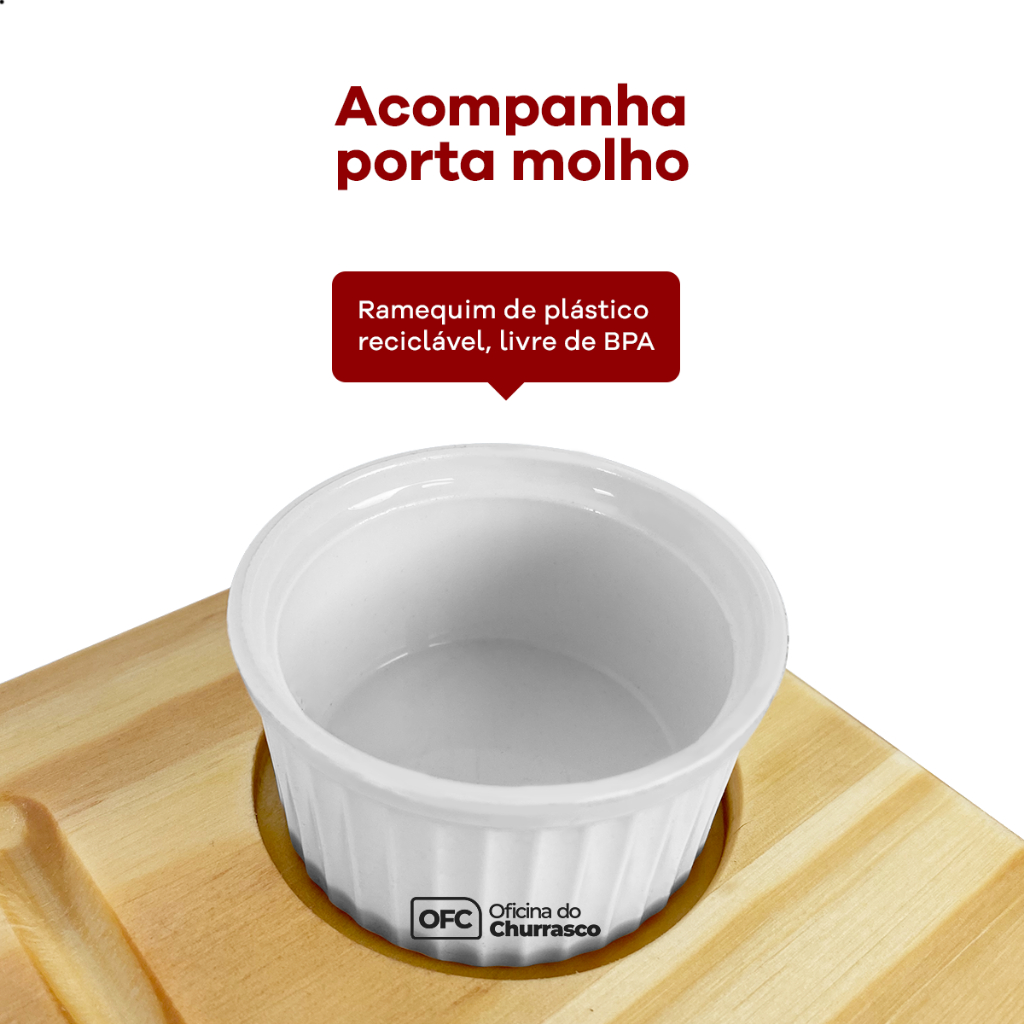 Tabua Inteligente Churrasco Madeira Servir Carne com Bandeja Aluminio e Molheira