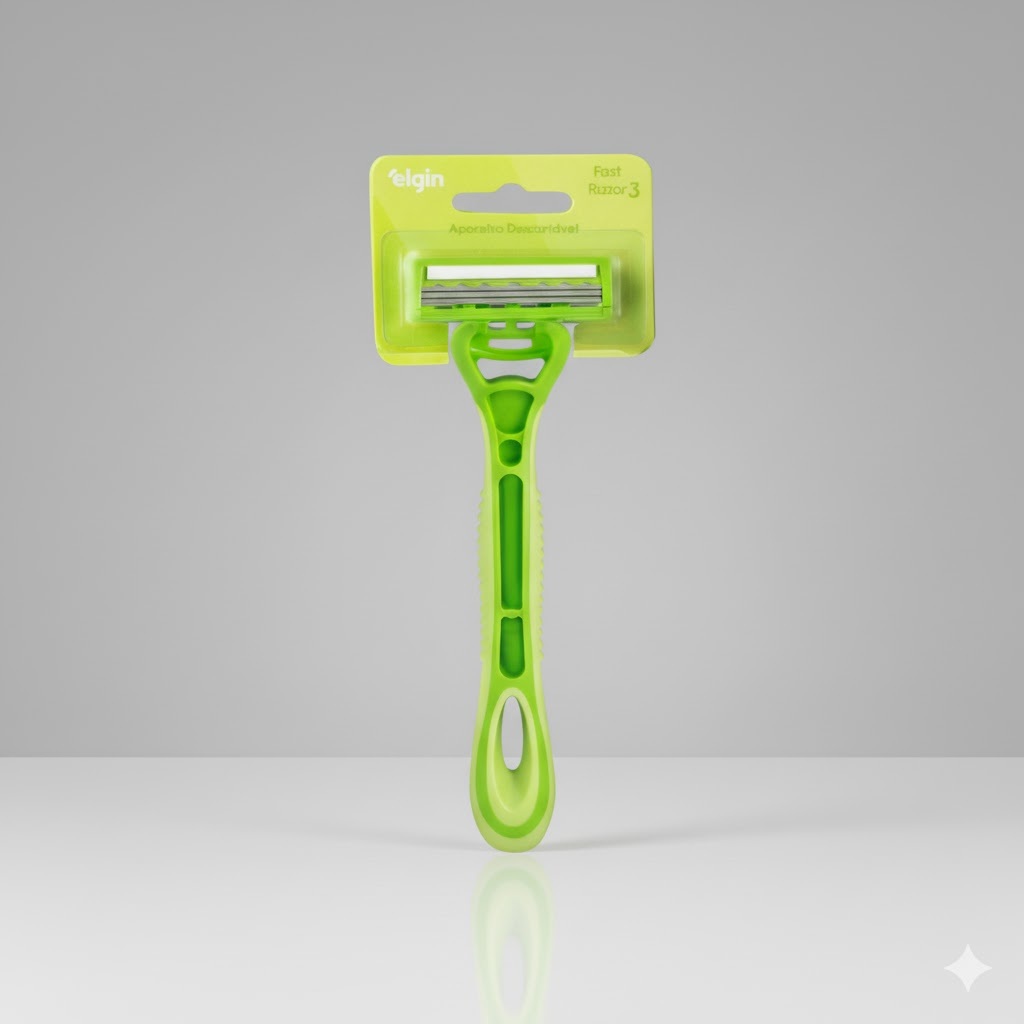 Fast Razor 3 Elgin – Barbeador de 3 lâminas (com cabeça articulada e cabo emborrachado para máximo controle e precisão)