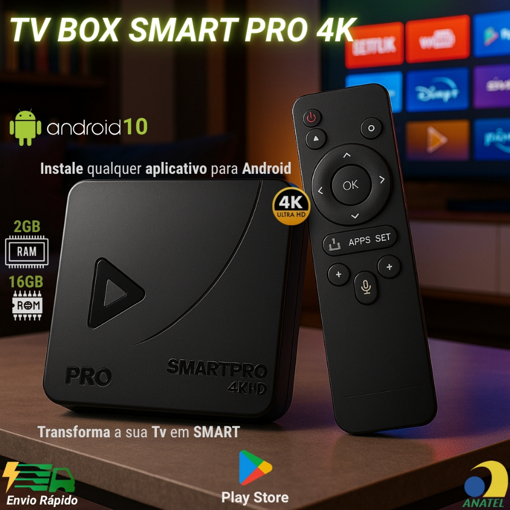 Smart Box Transforme sua TV em Smart c/ 2 GB RAM 16 GB Armazenamento 4K Netflix Prime Vídeo Youtube em Oferta na Shopee