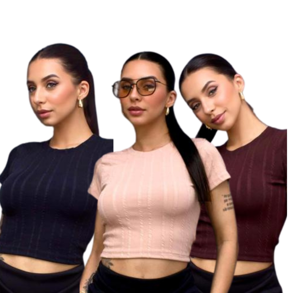 Blusa Feminina Malha Manga Curta Casual Confortavel