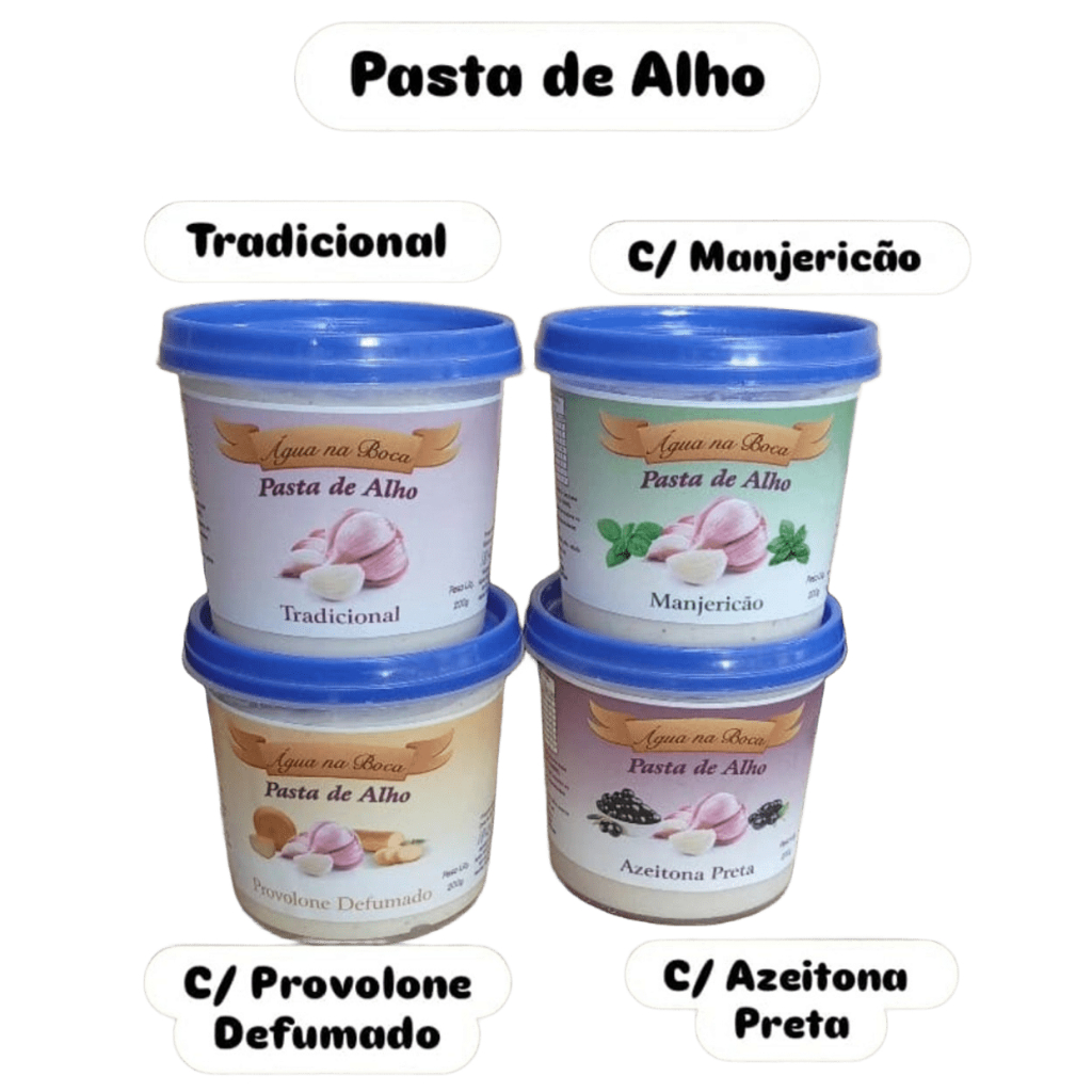 Pasta de Alho – Tradicional, Manjericão, Provolone Defumado e Azeitona Preta – 200g – Envio Imediato