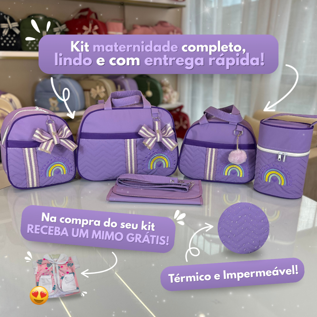Kit Maternidade com Bolsa e Mala para Bebê e Recém Nascido com Arco-íris Menina em Oferta na Shopee