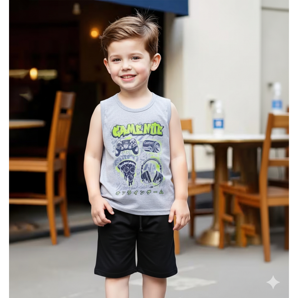 Kit sortido 6 peças infantil menino - 3 bermudas + 3 regatas - Kit 3 conjuntos de menino em Oferta na Shopee