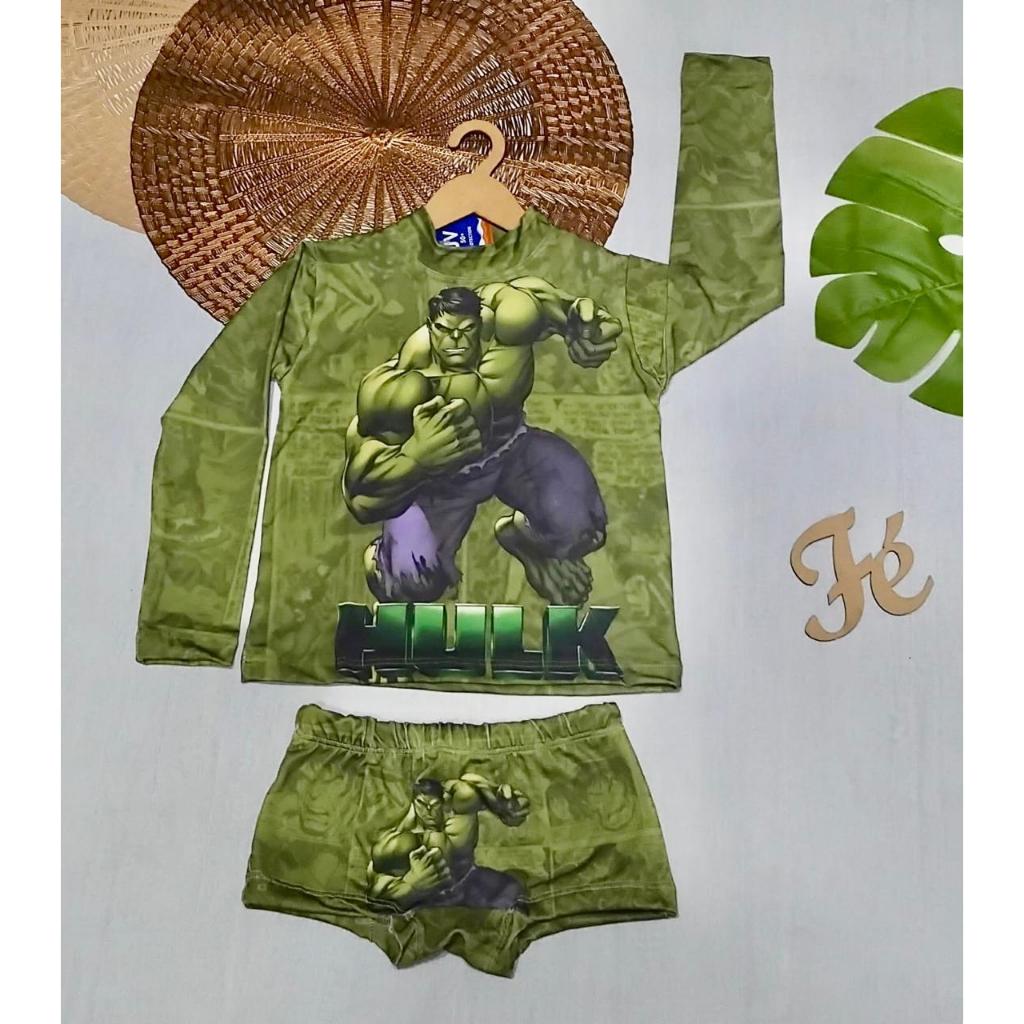 Conjunto Menino UV proteção solar Camisa sunga piscina praia infantil Hulk