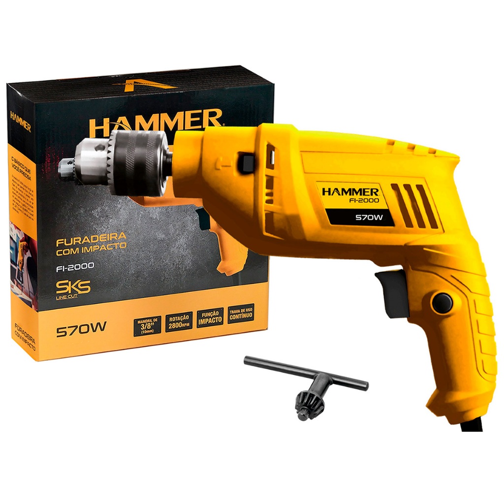 Furadeira De Impacto 3/8 Pol 10mm Concreto E Madeira 570w 50/60hz Hammer