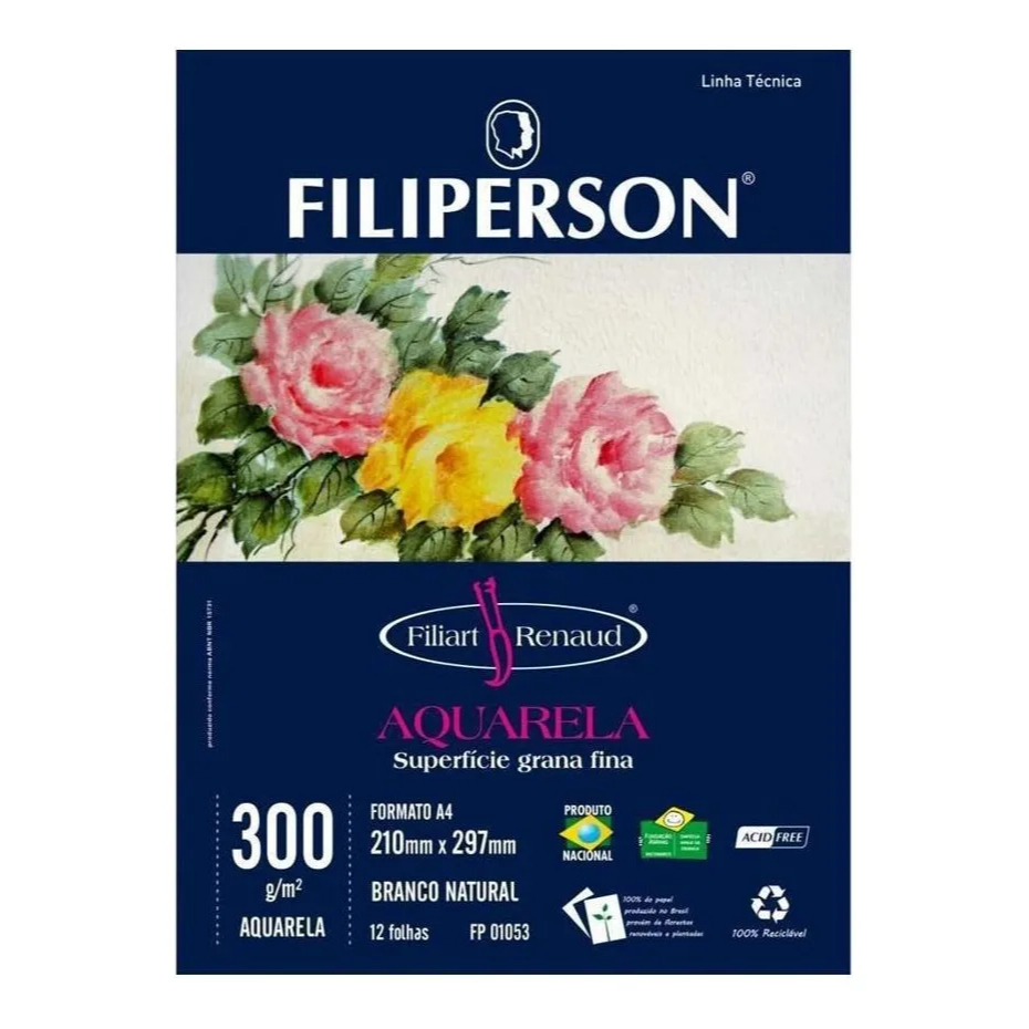 Bloco Aquarela A4 Filiperson Renaud 300g 12 Folhas