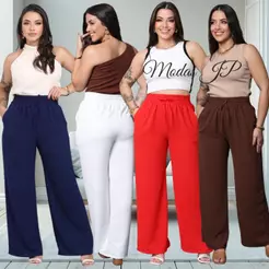 Calça Pantalona Feminina Cintura Alta Duna Com Bolso Elegante luxo passeio leve trabalho M G GG PROMOÇÃO ENTREGA RAPIDA