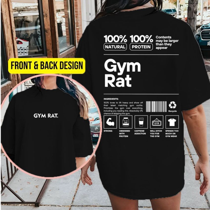 Camiseta Oversized Feminina Algodão Academia Fitness Gym Treino Musculação Estilo Gym Rat