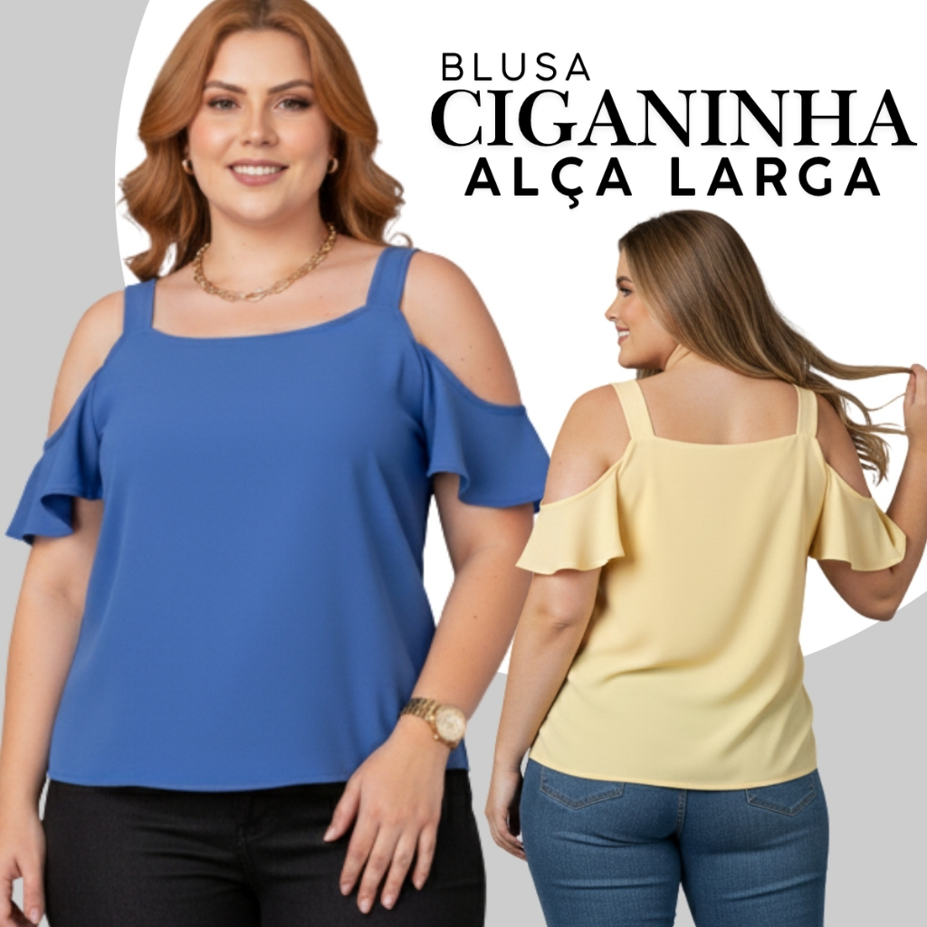 Blusa Ciganinha Feminina Alça Larga Lisa • Ombro Vazado • Manga Babado • Confortável em Oferta na Shopee