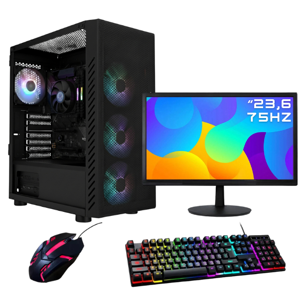 PC Gamer Agaron Bolter, Ryzen 5 5600gt , 16GB RAM, SSD 480GB, Lateral Vidro -  PC GAMER COMPLETO MONITOR - KIT GAMER