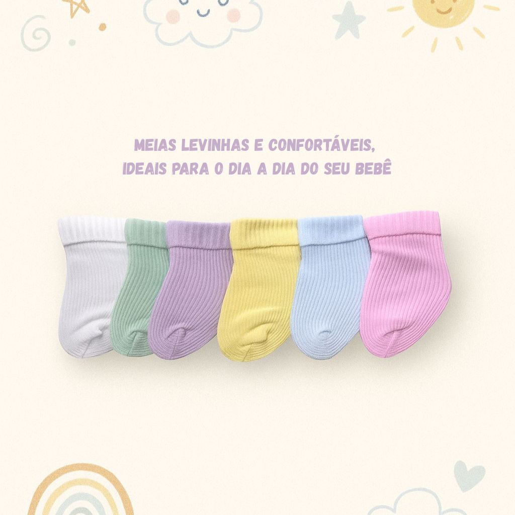 Kit 3 Pares de Meias Lisa Bebê RN Recém Nascido Maternidade Enxoval em Oferta na Shopee