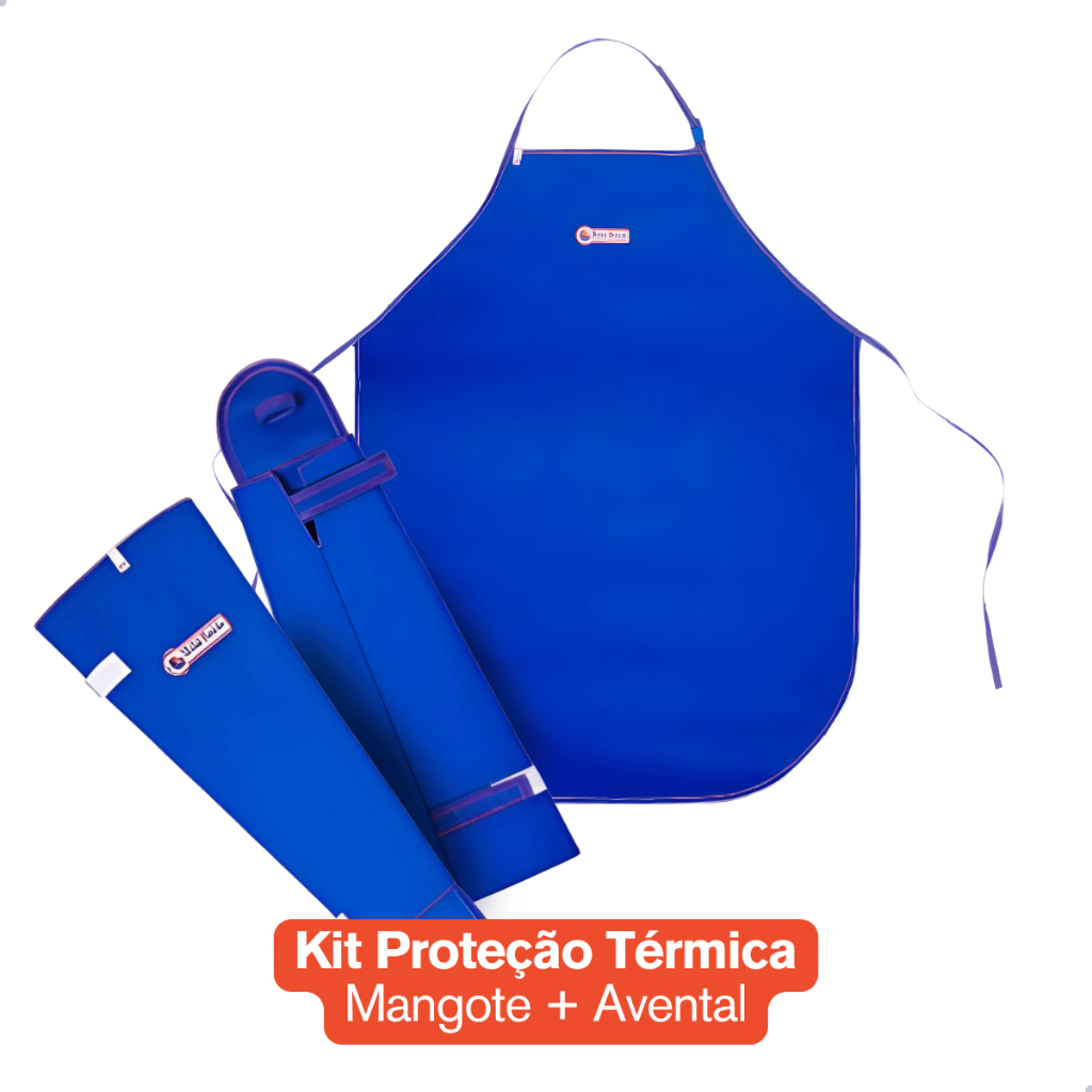 Kit Mangote Manguito Térmico Industrial 280°c + Avental Térmico 0,90x0,70 Benetherm Ca 37911 Segurança Azul Profissional