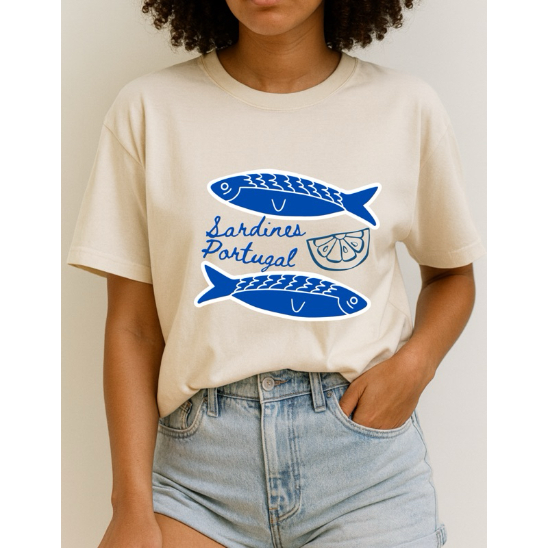 T-Shirt Sardinha Camiseta Feminina Estampada Gola redonda Sardines Portugal