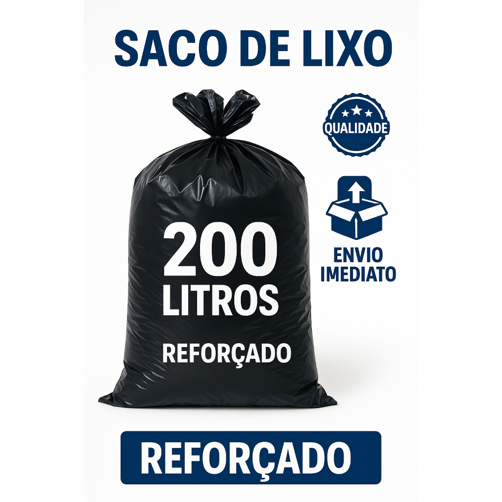 Saco de lixo 200 litros reforçado 100/50 unidades 0.8 micras 90x110