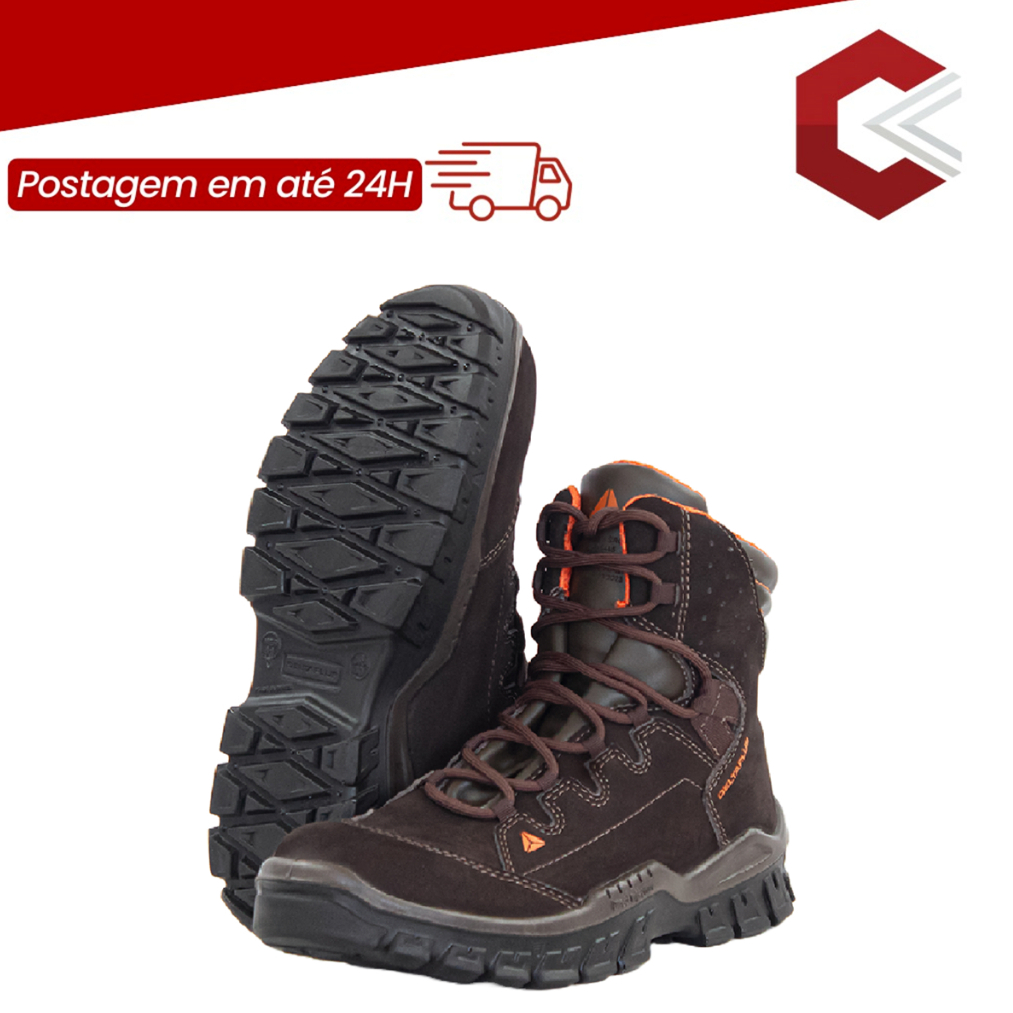 Botina De Segurança Couro Operacional Esporte Lazer Trilha Deltaplus Rio II OB SRC Marrom - CA 45485