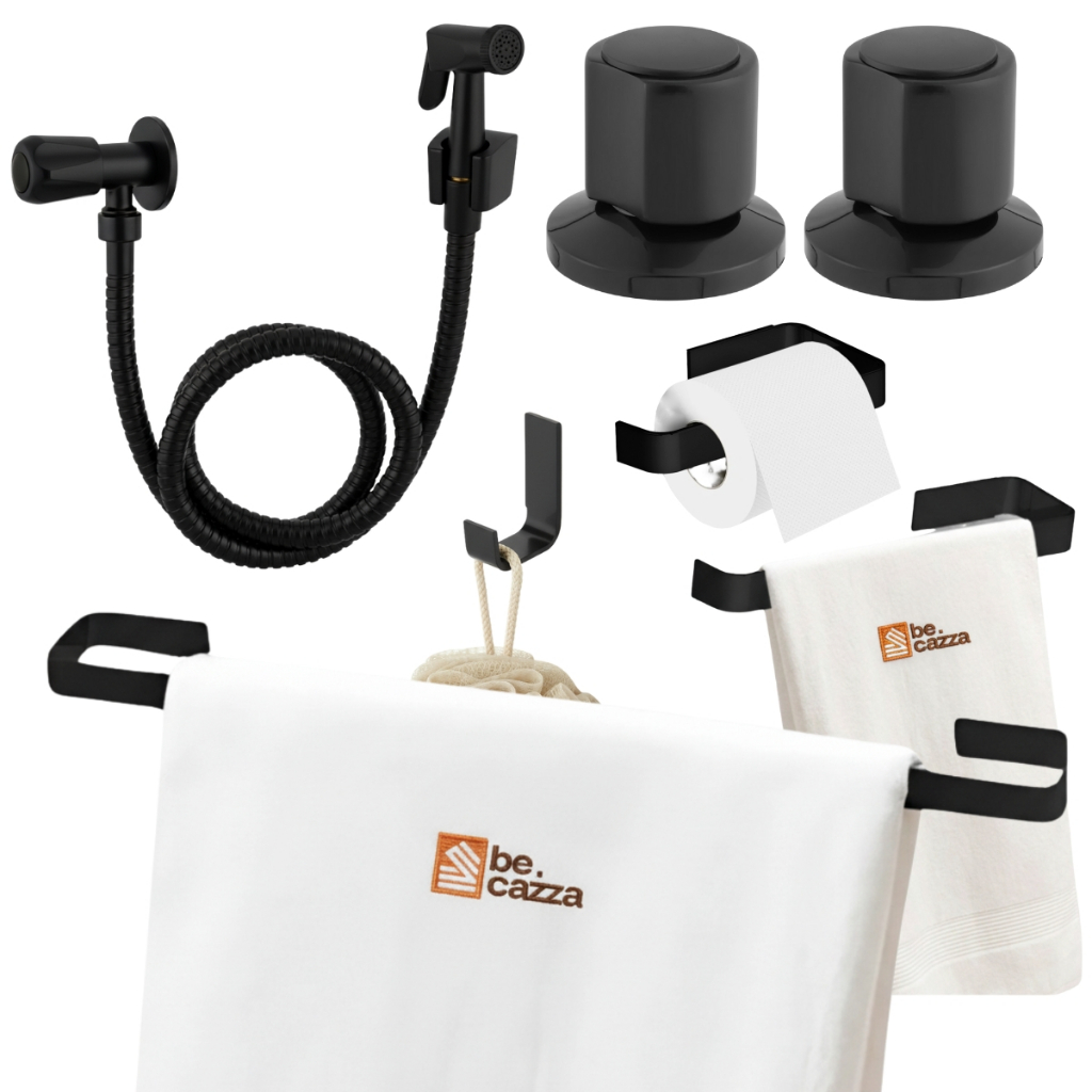 Kit Acessórios Banheiro Preto Fosco + Ducha Higiênica Luxo Preto e Acabamento de