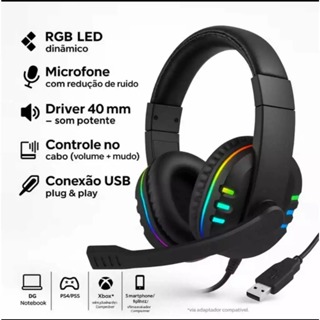 Fone De Ouvido Gamer Headphone Com Luz LED Microfone Estéreo Pc Ka-9007 em Oferta na Shopee