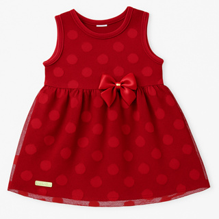 Vestido Bebê Menina Tule Poá + Laço – 3 a 6 meses em Oferta na Shopee