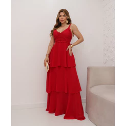 Vestido Longo Feminino Elegante Chiffon Com Bojo de Alcinha Festa Verão 3RD SD1551