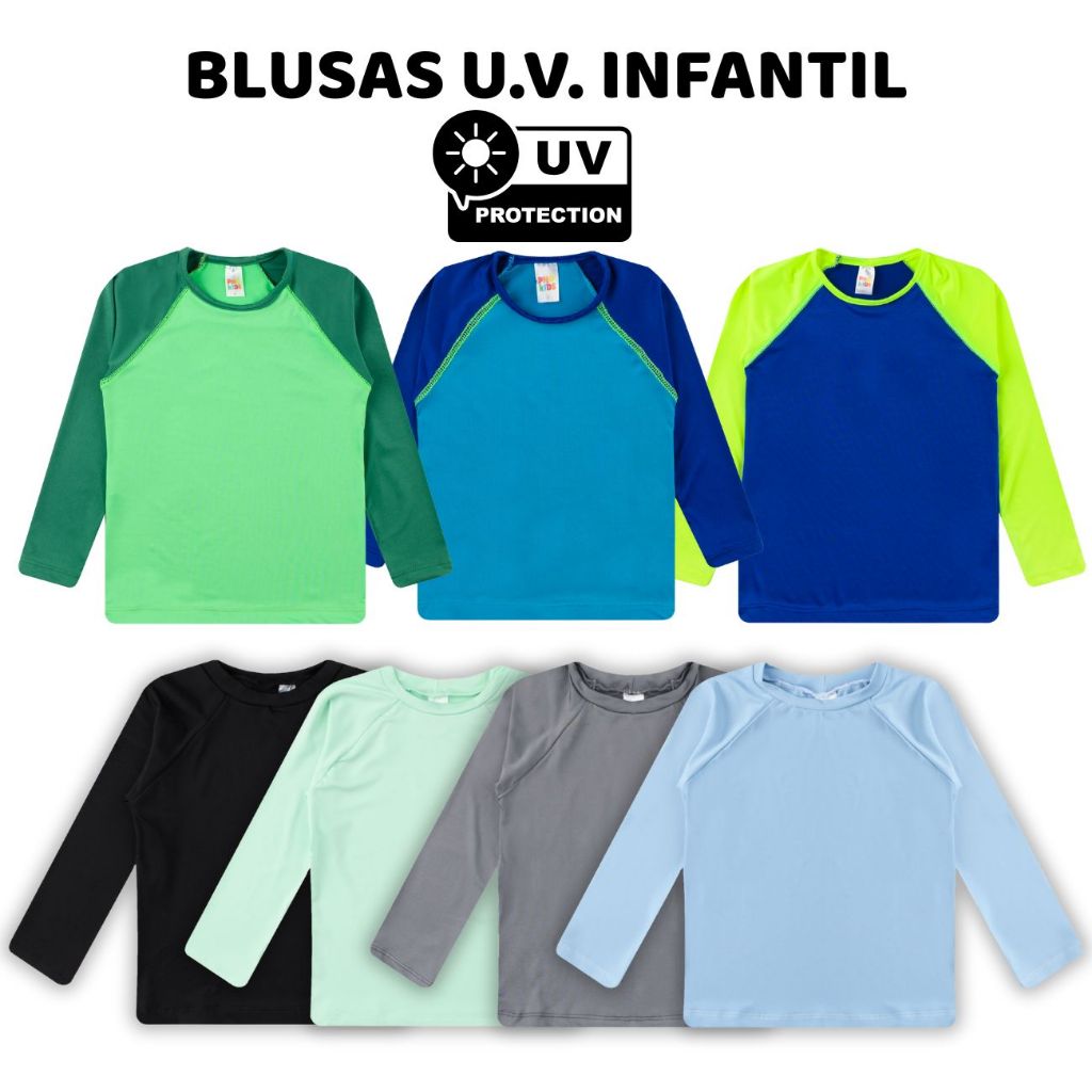 Kit Sortido 2 Blusas Menino Proteção Solar UV 50 Manga Longa Bebê Infantil Juvenil Masculino