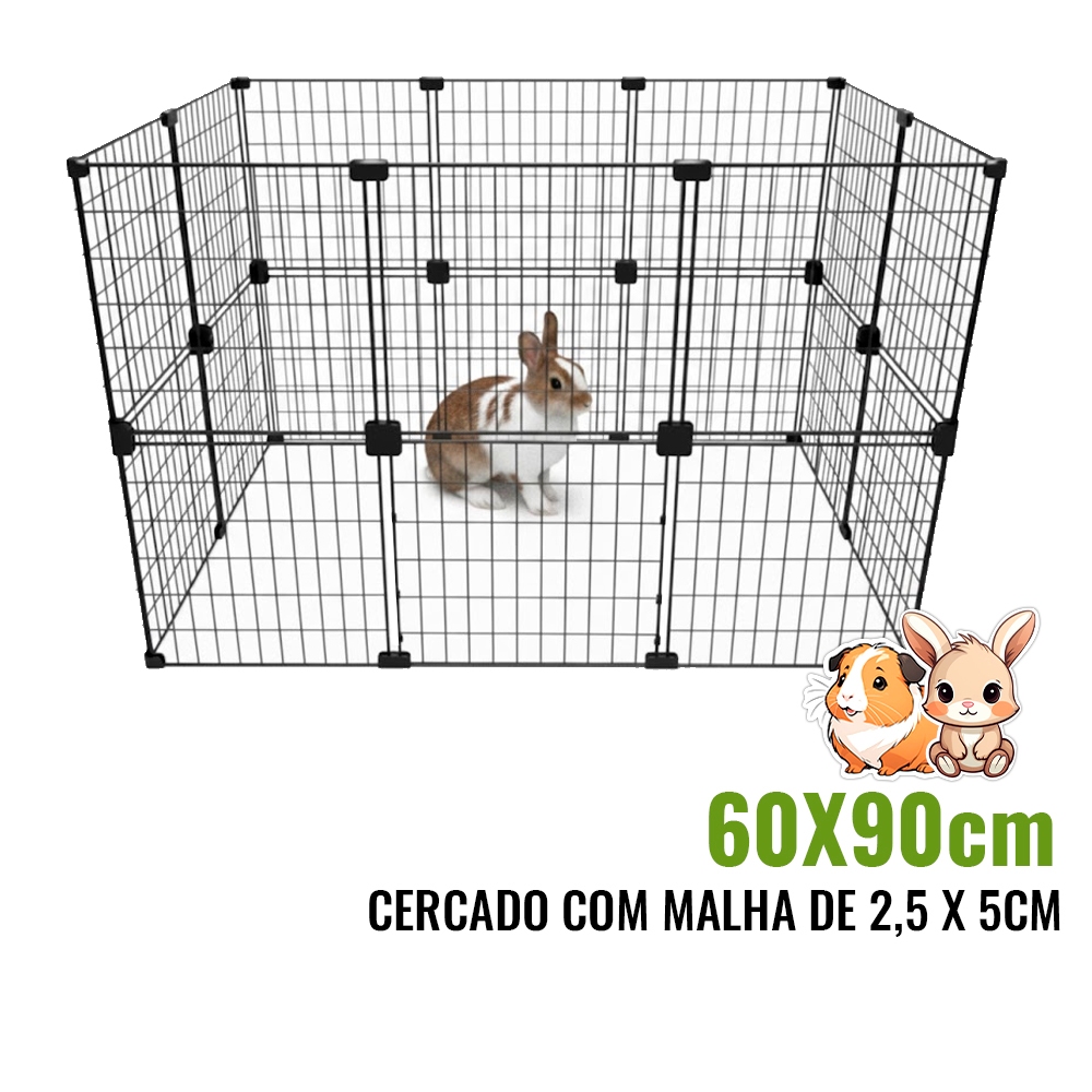 Cercado Espaçoso 60x90cm para Coelho Cachorro Pequeno Porquinho da Índia com Malha Estreita 2,5cm