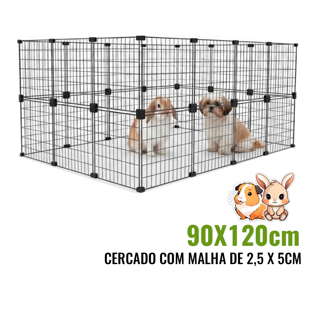 Cercado para Coelho Porquinho da Índia 90x120x60cm Gaiola Pet com Malha Estreita 2,5cm Cercadinho Espaçoso