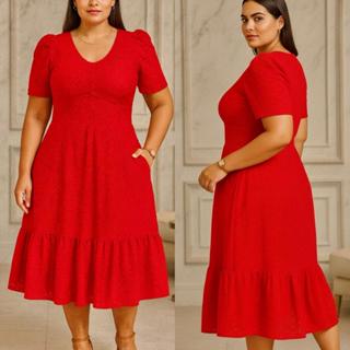 Vestido Feminino Plus Size Moda Evangelica Midi Malha Lese Manga Bufante em Oferta na Shopee