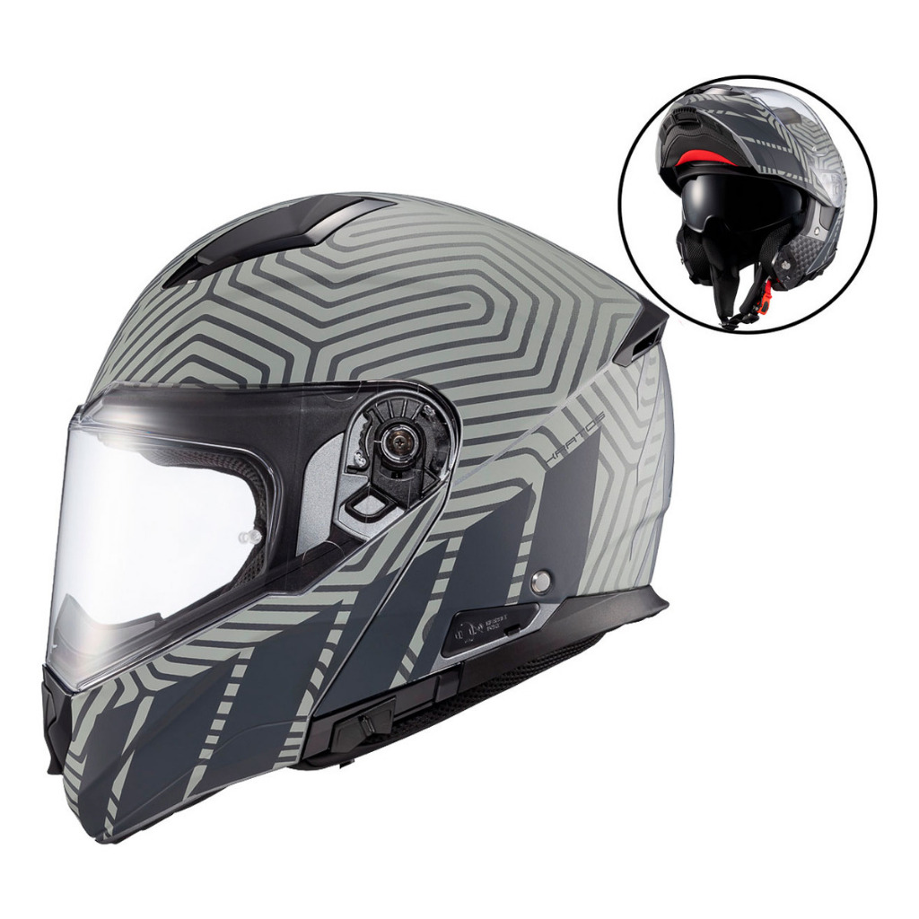 Capacete Moto Texx Kratos Cyber Articulado Robocop Escamoteavel Cinza Fosco